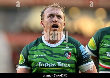 Leicester, Großbritannien. Oktober 2024. Tommy Reffell von Leicester Tigers während des Gallagher Premiership Match Leicester Tigers gegen Northampton Saints im Mattioli Woods Welford Road Stadium, Leicester, Vereinigtes Königreich, 12. Oktober 2024 (Foto: Cody Froggatt/News Images) in Leicester, Vereinigtes Königreich am 12. Oktober 2024. (Foto: Cody Froggatt/News Images/SIPA USA) Credit: SIPA USA/Alamy Live News Stockfoto