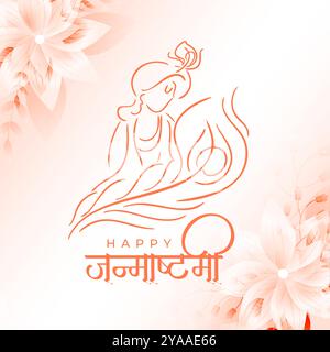 Glücklicher Janmashtami Hand gezeichneter Grußkarte Design Vektor Stock Vektor