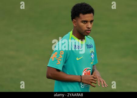 Brasilia, Brasilien. Oktober 2024. Rodrygo aus Brasilien, beobachtet während des Trainings im Bezerrao Stadiun in Gama, Brasilien, am 12. Oktober 2024. Das Team bereitet sich auf Peru in der 10. Runde der südamerikanischen Qualifikation zur FIFA Fussball-Weltmeisterschaft 2026 vor. Quelle: DiaEsportivo/Alamy Live News Stockfoto