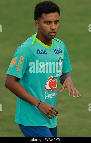 Brasilia, Brasilien. Oktober 2024. Rodrygo aus Brasilien, beobachtet während des Trainings im Bezerrao Stadiun in Gama, Brasilien, am 12. Oktober 2024. Das Team bereitet sich auf Peru in der 10. Runde der südamerikanischen Qualifikation zur FIFA Fussball-Weltmeisterschaft 2026 vor. Quelle: DiaEsportivo/Alamy Live News Stockfoto