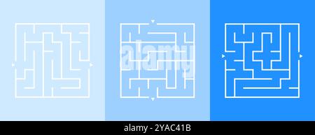 Set aus drei quadratischen Labyrinth-Muster-Banner Denken und Lösen Mysterienvektor Stock Vektor