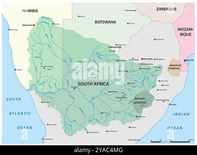 Karte des Orange River Drainage Basin im südlichen Afrika Stockfoto