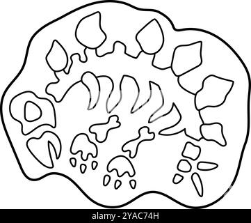 Vektor Schwarz-weiß Stegosaurus Knochen Symbol. Niedliche Dinosaurier Fossilien Linie Illustration für Kinder. Lustige gegrabene Stegosaurier-Clipart für Kinder. Carto Stock Vektor