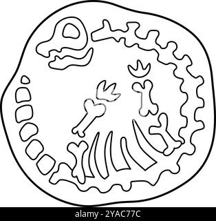 Vektor-Symbol für schwarz-weiße Brachiosaurus-Knochen. Niedliche Dinosaurier Fossilien Linie Illustration für Kinder. Lustiger ausgegrabener Dino Clipart für Kinder. Cartoon Stock Vektor