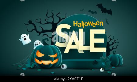 Halloween-Werbebanner-Vorlage. Sonderangebot im Oktober. Vektorabbildung. Stock Vektor