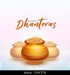 Glücklicher Dhanteras-Feiertagshintergrund mit goldenem Münztopf-Design-Vektor Stock Vektor