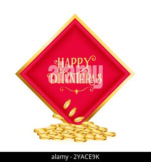 Shubh Dhanteras Grußhintergrund mit goldenem Münzdesign Vektor Stock Vektor