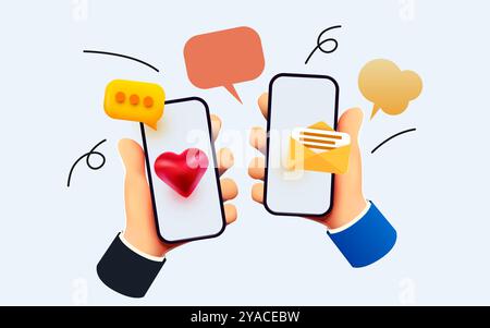 Zwei Hände halten Smartphones und chatten. Vektorabbildung Stock Vektor