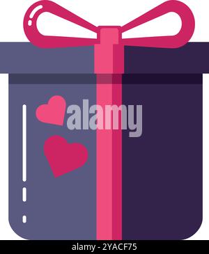 Vektor Set flache Geschenkbox mit einer rosa Schleife und Herz. Lila, violette Box. Der Behälter ist für verschiedene Seiten ausgelegt, um den Effekt einer Überraschung zu erzielen. Stock Vektor