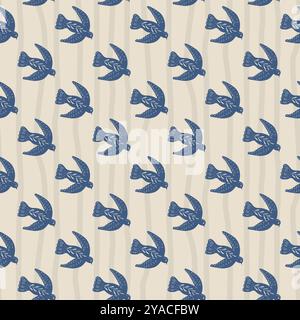 Nahtloses Taubenmuster. Fliegende Tauben wiederholen Hintergrund. Vogelmotiv mit Oberflächenmuster. Vektor handgezeichnet flache Illustration. Stock Vektor