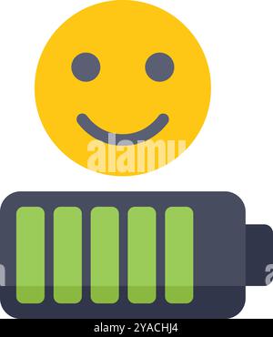 Die Batterieanzeige zeigt eine positive Nachricht mit einem lächelnden Gesicht und strahlt gute Vibes und Energie aus Stock Vektor