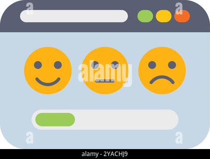 Die Website führt eine Umfrage zur Kundenzufriedenheit durch, die Emojis verwendet, um die verschiedenen Stufen der Zufriedenheit darzustellen Stock Vektor