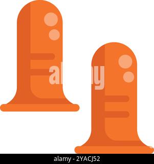 Zwei orangefarbene Gehörschutzstöpsel zur Geräuschreduzierung für Gehörschutz, wichtige Sicherheitsausrüstung für Bauarbeiter und alle Personen, die lauten Geräuschen ausgesetzt sind Stock Vektor