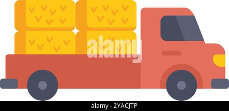 Einfache Vektordarstellung eines roten Pickup-Lkws mit Heuballen in einer Seitenansicht Stock Vektor
