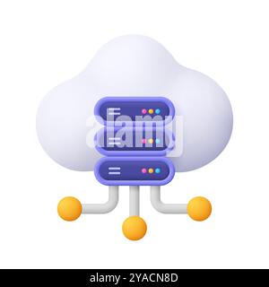 Cloud und Server. Webentwicklung, SEO, Computing-Hosting, Big Data, Cloud-Speicherkonzept. Symbol für 3D-Vektor. Minimaler Cartoon-Style. Stock Vektor