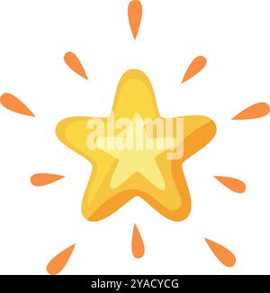 Dieser leuchtend gelbe Stern hat eine zentrale hellgelbe Form, umgeben von orangefarbenen Strahlen, die vor einem klaren weißen Hintergrund einen verspielten Touch verleihen Stock Vektor