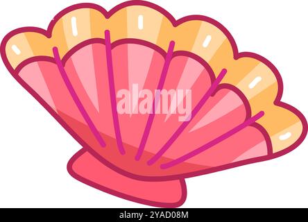 Die Abbildung zeigt eine Muschelschale in leuchtenden Rosa- und Gelbtönen mit detaillierten Linien und einer glatten Oberfläche. Der Hintergrund ist schlicht weiß Stock Vektor