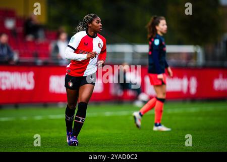 Rotterdam - während der dritten Runde der Azerion Vrouwen Eredivisie in der Saison 2024/2025. Das Spiel findet zwischen Feyenoord V1 und FC Utrecht V1 bei Nieuw Varkenoord am 13. Oktober 2024 in Rotterdam statt. (VK Sportphoto/Danny de Groot) Stockfoto