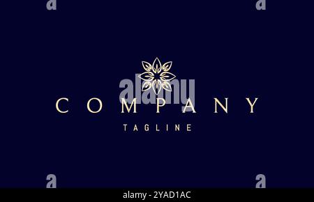 Goldenes Vektor-Logo mit abstraktem Bild eines Blumenmusters in einem linearen Stil. Stock Vektor