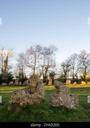 Der Rollright Stone Circle in Oxfordshire an einem Winternachmittag. Stockfoto