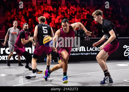 , - 13. OKTOBER: Mihailo Vasic - Liman, Adriaan Van Tilborg - Utrecht beim Spiel der FIBA 3x3 World Tour Amsterdam 2024 zwischen Liman und Utrecht am 13. Oktober 2024 in Amsterdam, Niederlande. (Foto: Edwin J.H. de Vries/Orange Pictures) Credit: Orange Pics BV/Alamy Live News Stockfoto