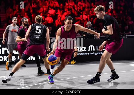 , - 13. OKTOBER: Mihailo Vasic - Liman, Adriaan Van Tilborg - Utrecht beim Spiel der FIBA 3x3 World Tour Amsterdam 2024 zwischen Liman und Utrecht am 13. Oktober 2024 in Amsterdam, Niederlande. (Foto: Edwin J.H. de Vries/Orange Pictures) Credit: Orange Pics BV/Alamy Live News Stockfoto