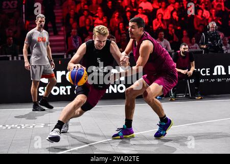 , - 13. OKTOBER: Norbert Thelissen - Utrecht, Mihailo Vasic - Liman beim Spiel der FIBA 3x3 World Tour Amsterdam 2024 zwischen Liman und Utrecht am 13. Oktober 2024 in Gasthouder in Amsterdam, Niederlande. (Foto: Edwin J.H. de Vries/Orange Pictures) Credit: Orange Pics BV/Alamy Live News Stockfoto