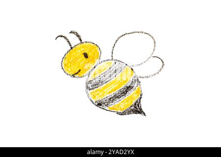 Farbe Ölpastellhandzeichnung in Bienenform auf weißem Papierhintergrund Stockfoto
