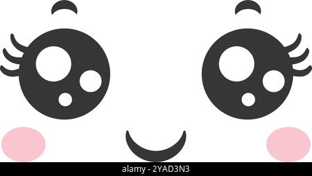 Eine fröhliche Zeichentrickfigur zeigt große, glitzernde Augen und rosafarbene Wangen. Das minimalistische Design fängt einen fröhlichen Ausdruck ein, der perfekt für verschiedene Arten ist Stock Vektor