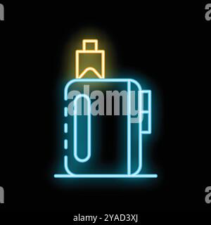 Symbol für elektronische Zigarette mit leuchtender Neonlinie auf schwarzem Hintergrund. E Zigarettengerät für rauchloses Rauchen. Vektor-Illustration des Verdampfers Stock Vektor