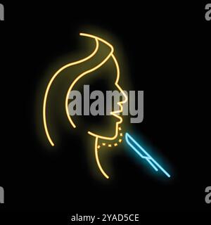 Neonzeichen eines plastischen Chirurgen, der einem Patienten das Kinn mit einem Skalpell hochzieht Stock Vektor