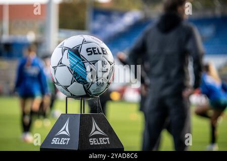 Odense, Dänemark. Oktober 2024. Der Match Ball von Select ist bereit für das Gjensidige Kvindeliga Spiel zwischen ob Q und HB Koge im Naturenergiepark Odense. Stockfoto