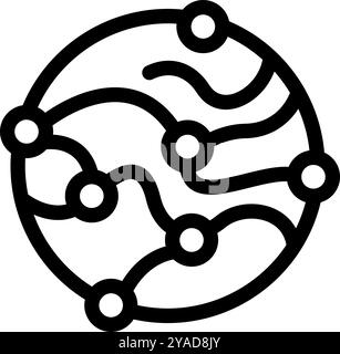 Diese einfache Vektorabbildung zeigt ein Netzwerk, das verschiedene Punkte auf einer Kugel verbindet Stock Vektor