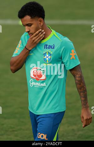 12. Oktober 2024: Rodrygo von der brasilianischen Mannschaft während des Trainings im Bezerrao-Stadion. Das Team bereitet sich auf Peru in der 10. Runde der südamerikanischen Qualifikation zur FIFA Fussball-Weltmeisterschaft 2026 vor. Stockfoto