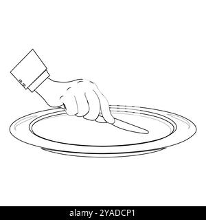 Outline Hands halten Besteck mit leerem Teller, geeignet für ein Malbuch. Das Liniendesign ist schlicht und doch elegant und sorgt für ein Farberlebnis Stock Vektor