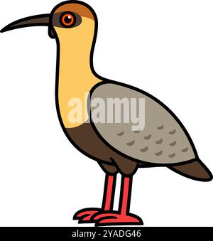 Bandurria oder Black Faced ibis, großer Vogel aus Südamerika. Einfache Zeichentrickzeichnung, niedliche Vektorillustration. Stock Vektor