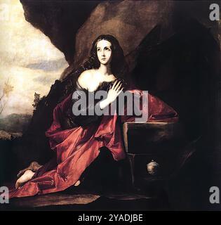 RIBERA, Jusepe de (* 1591, Játiva, d. 1652, Napoli) Mary Magdalene in der Wüste 1640-41 Öl auf Leinwand, 226 x 181 cm Museo del Prado, Madrid das Modell dieses Gemäldes, das Maria Magdalena oder St. Thais darstellt, war Margarita, die Tochter des Künstlers. --- Schlüsselwörter: ----------------- Autor: RIBERA, Jusepe de Titel: Mary Magdalene in der Wüste Zeitlinie: 1601-1650 Schule: Spanisch Form: Malerei Typ: Religiös Stockfoto