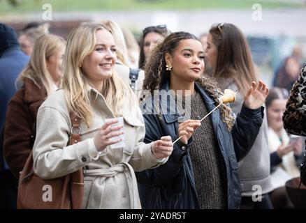 Racemeet-Besucher beim Goodwood Season Finale 2024 auf der Goodwood Racecourse, Chichester. Bilddatum: Sonntag, 12. Oktober 2024. Stockfoto