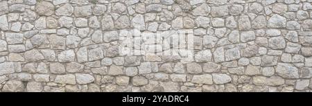 Altes Steinmauerwerk Panoramahintergrund. Struktur und Muster der Steinwand Stockfoto