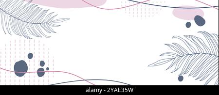 Blatthintergrund. Blütenblätter Muster, minimale Struktur der Frühlingspflanze. Linien mit floralen Formen, minimales Laub. Bannerdesign mit botanischen Elementen, abstrakten Kritzelformen. Vektorelement der Sommeraktion Stock Vektor