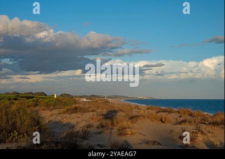 Sanddünen am Strand nahe Isla Cristina an der Costa de la Luz in Andalusien Stockfoto