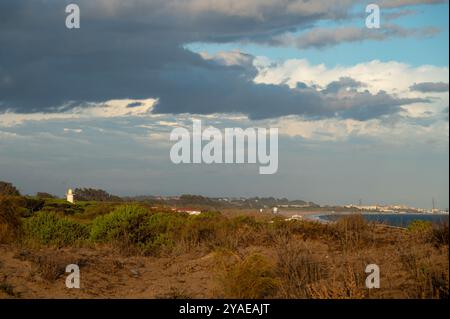 Sanddünen am Strand nahe Isla Cristina an der Costa de la Luz in Andalusien Stockfoto