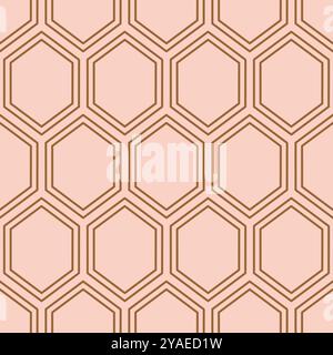 Nahtloser Hintergrund mit Art déco-Muster. Vintage ArtDeco geometrisches Dreieck-Zellenmuster mit goldenen Linien auf rosa Hintergrund. Stock Vektor
