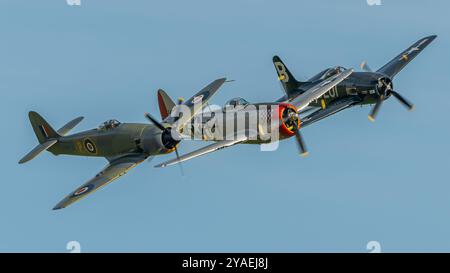 Hawker Fury Mk 11, Grumman F8F-2P Bearcat und Republic P-47D Thunderbolt Stockfoto