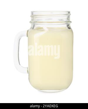 Leckerer Ananas-Smoothie im einmachglas isoliert auf weiß Stockfoto