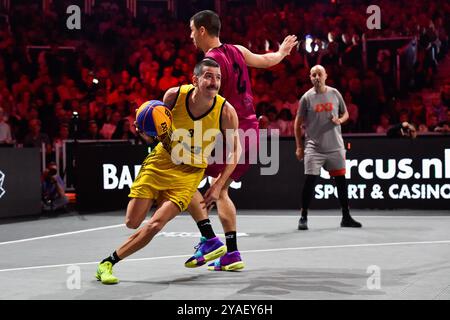 , - 13. OKTOBER: Strahinja Stojacic - Ub, Mihailo Vasic - Liman während des FIBA 3x3 World Tour Amsterdam 2024 Endrunde zwischen Ub und Liman am 13. Oktober 2024 in Amsterdam, Niederlande. (Foto: Edwin J.H. de Vries/Orange Pictures) Credit: Orange Pics BV/Alamy Live News Stockfoto