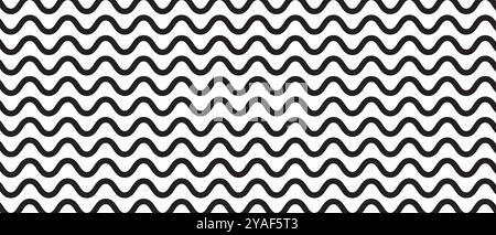 Wellige dicke Linien im Hintergrund. Schwarz-weiß gewelltes Streifenmuster. Horizontale, parallele, wackelige Streifenstruktur. Wasser kräuselt die Struktur Stock Vektor