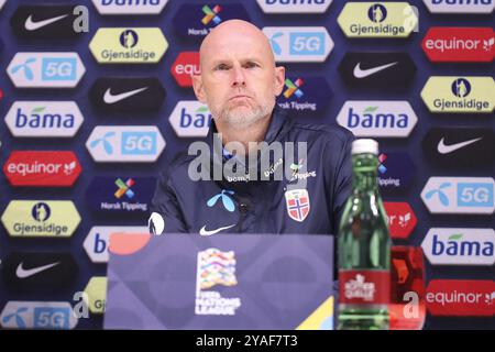 Linz, Österreich. Oktober 2024. LINZ, ÖSTERREICH - 13. OKTOBER: Cheftrainer Stale Solbakken von Norwegen während der Pressekonferenz nach dem Spiel der UEFA Nations League - League B Gruppe B3 zwischen Österreich und Norwegen in der Oberoesterreich Arena am 13. Oktober 2024 in Linz, Österreich .241013 SEPA 07 130 - 20241013 PD11161 Credit: APA-PictureDesk/Alamy Live News Stockfoto