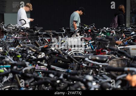 Heidelberg, Baden, Deutschland. Oktober 2024. Man läuft vor einem Fahrradparkplatz in Heidelberg. (Kreditbild: © Matias Basualdo/ZUMA Press Wire) NUR REDAKTIONELLE VERWENDUNG! Nicht für kommerzielle ZWECKE! Stockfoto