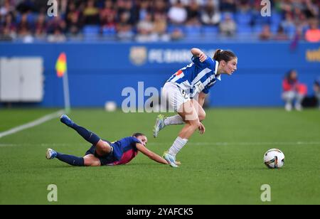 Barcelona, Esp. Oktober 2024. FC BARCELONA GEGEN RCD ESPANYOL. 13. Oktober 2024 während des Spiels zwischen dem FC Barcelona und dem RCD Espanyol, das der La Liga F entspricht, im Johan Cruyff Stadium in Barcelona, Spanien, am 13. Oktober 2024. Quelle: Rosdemora/Alamy Live News Stockfoto